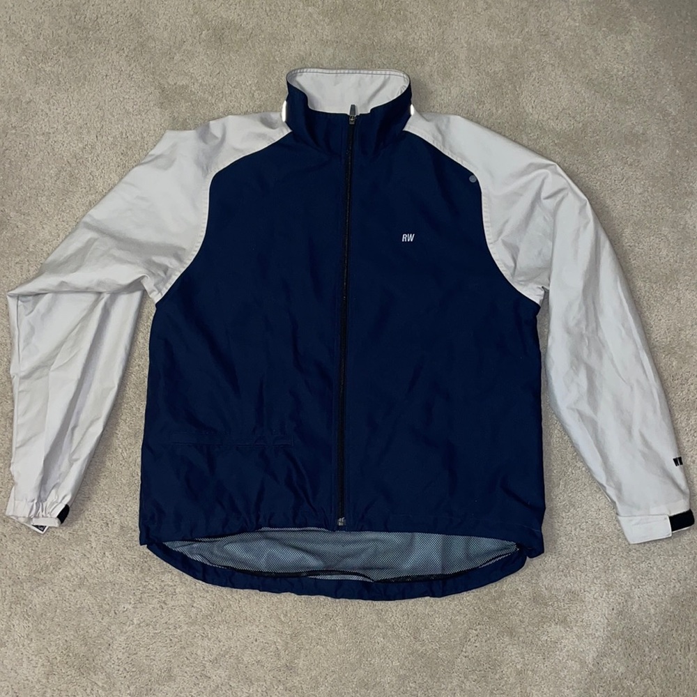Men’s Size XL Runner’s World Performance Apparel Windbreaker. Navy Blue & Beige.